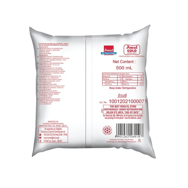 Amul Gold Full Cream Fresh Milk (500g)