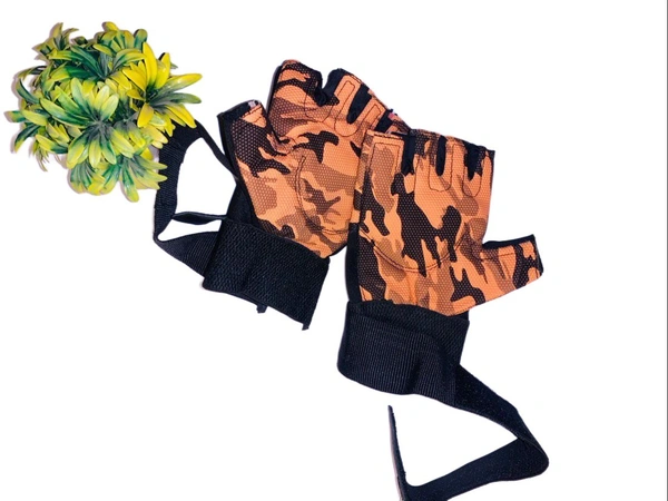 Body Smith Unisex Camo Mustard Gym Gloves for with Wrist Support - Luxor Gold