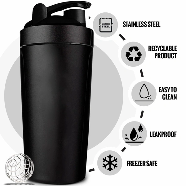 Body Smith Gym Shaker Classic XP Mixer Black Stainless Steel Shaker Blender 750 ML For Protein - Black
