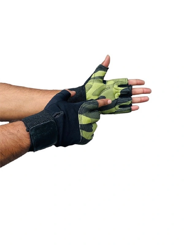 Body Smith Unisex Camo Green Gym Gloves for with Wrist Support - Chalet Green