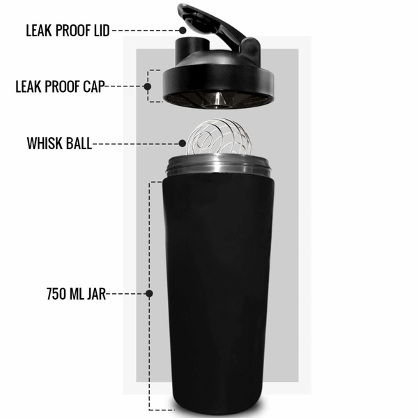 Body Smith Gym Shaker Classic XP Mixer Black Stainless Steel Shaker Blender 750 ML For Protein - Black
