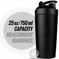 Body Smith Gym Shaker Classic XP Mixer Black Stainless Steel Shaker Blender 750 ML For Protein - Black