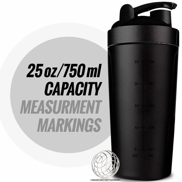 Body Smith Gym Shaker Classic XP Mixer Black Stainless Steel Shaker Blender 750 ML For Protein - Black