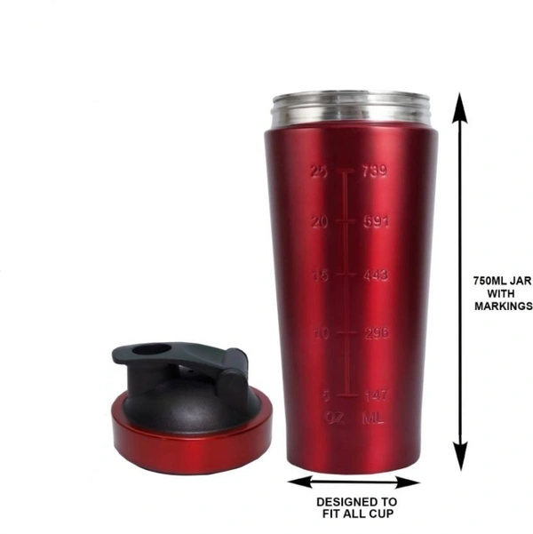 Body Smith Gym Shaker Classic XP Mixer Red Stainless Steel Shaker Blender 750 ML For Protein - FREE SIZE, Red - Well Read