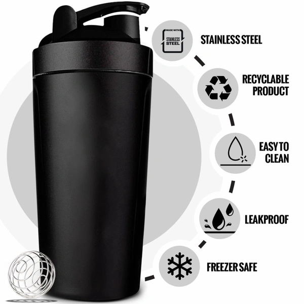 Body Smith Gym Shaker Classic XP Mixer Black Stainless Steel Shaker Blender 750 ML For Protein - Black
