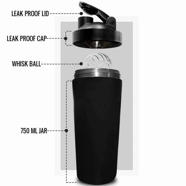 Body Smith Gym Shaker Classic XP Mixer Black Stainless Steel Shaker Blender 750 ML For Protein - Black