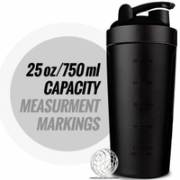 Body Smith Gym Shaker Classic XP Mixer Black Stainless Steel Shaker Blender 750 ML For Protein - Black