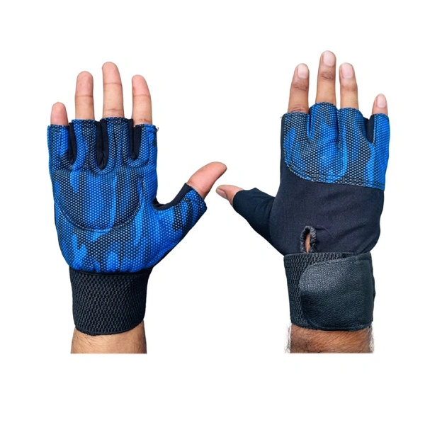 Body Smith Unisex Camo Blue Gym Gloves for with Wrist Support - Persian Blue