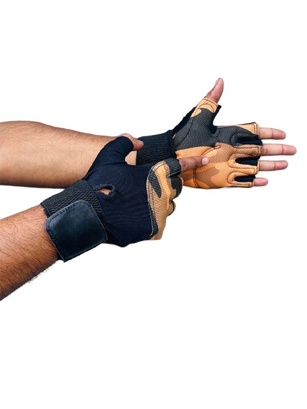 Body Smith Unisex Camo Mustard Gym Gloves for with Wrist Support - Luxor Gold