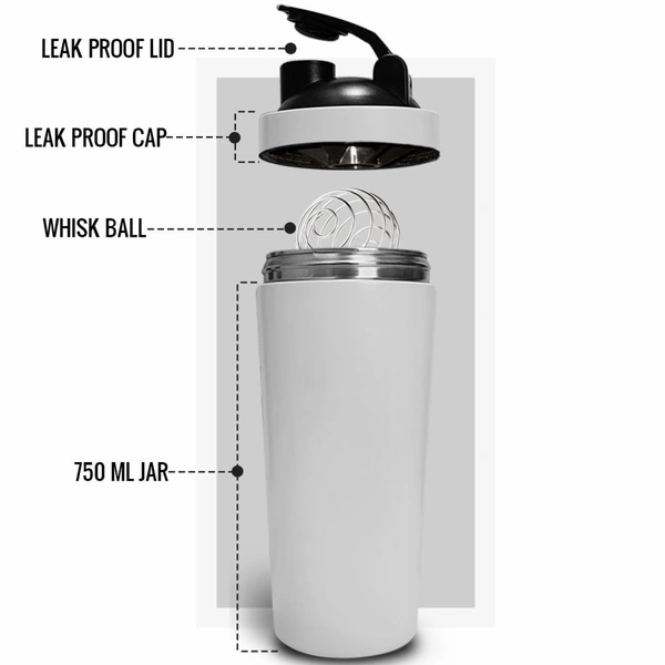 Body Smith Gym Shaker Classic XP Mixer White Stainless Steel Shaker Blender 750 ML For Protein - Ivory
