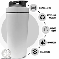 Body Smith Gym Shaker Classic XP Mixer White Stainless Steel Shaker Blender 750 ML For Protein - Ivory
