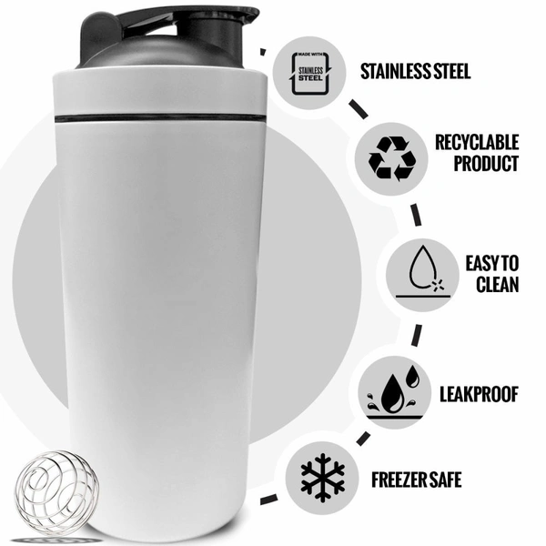 Body Smith Gym Shaker Classic XP Mixer White Stainless Steel Shaker Blender 750 ML For Protein - Ivory