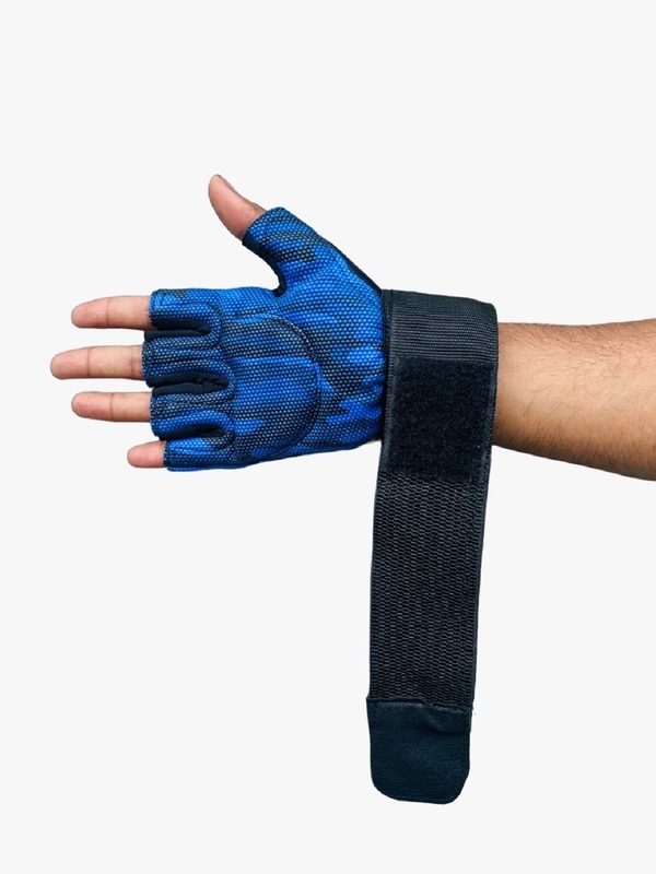 Body Smith Unisex Camo Blue Gym Gloves for with Wrist Support - Persian Blue