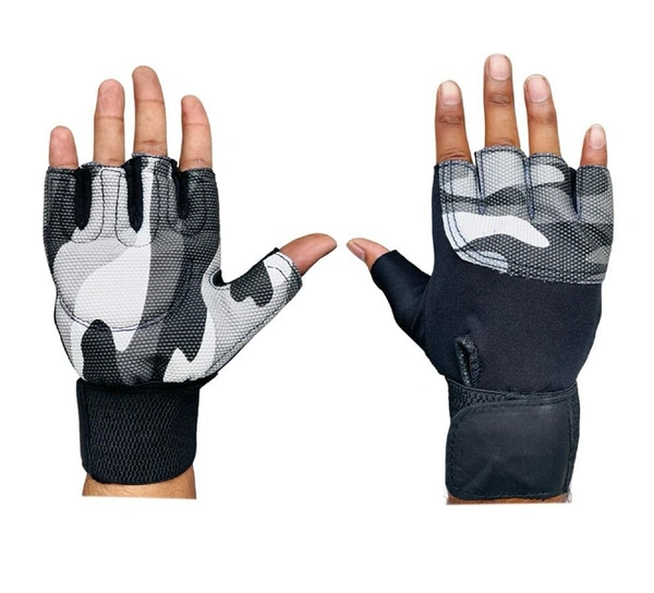 Body Smith Unisex Camo Grey Gym Gloves for with Wrist Support - Gray