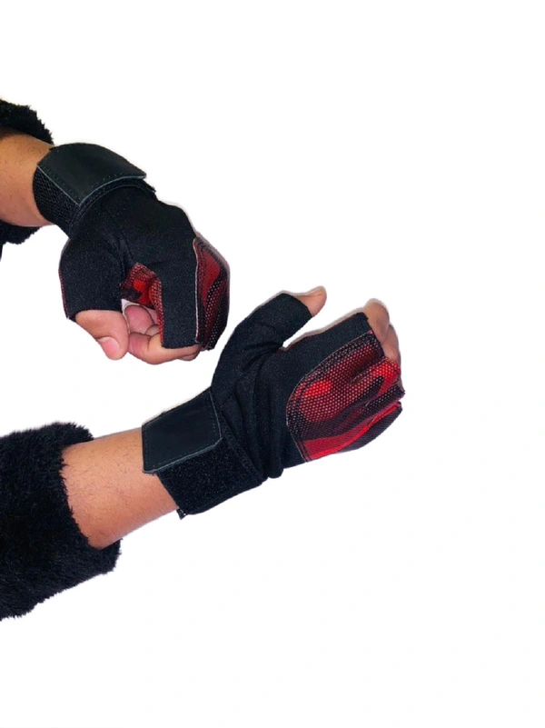 Body Smith Unisex Camo Red Gym Gloves for with Wrist Support - Milano Red
