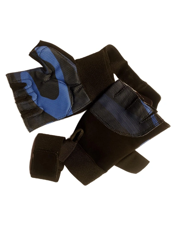 Body Smith Unisex Camo Blue Gym Gloves for with Wrist Support - Persian Blue