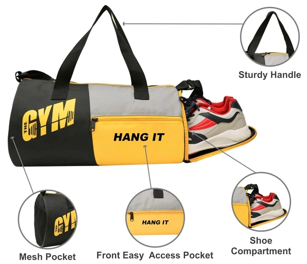 Body Smith Premium Gym Duffle Bag with Shoe Compartment - Yellow