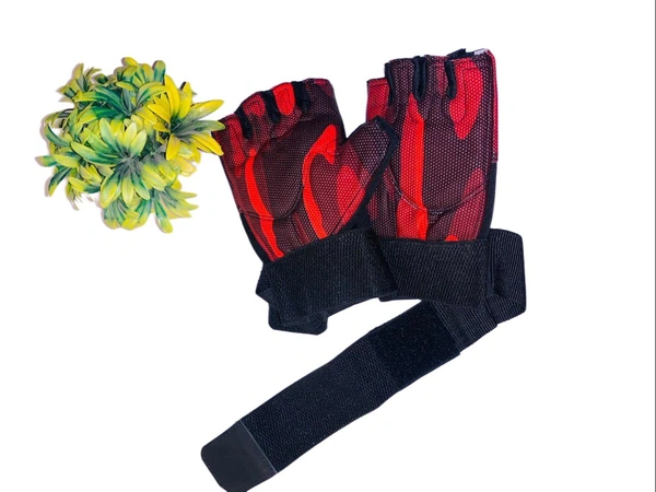 Body Smith Unisex Camo Red Gym Gloves for with Wrist Support - Milano Red