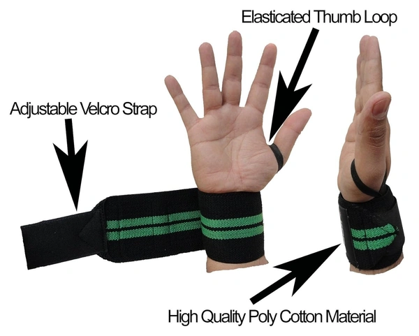 Body Smith premium Green Weight Lifting Wrist Support Straps With Thumb Loop - Hippie Green