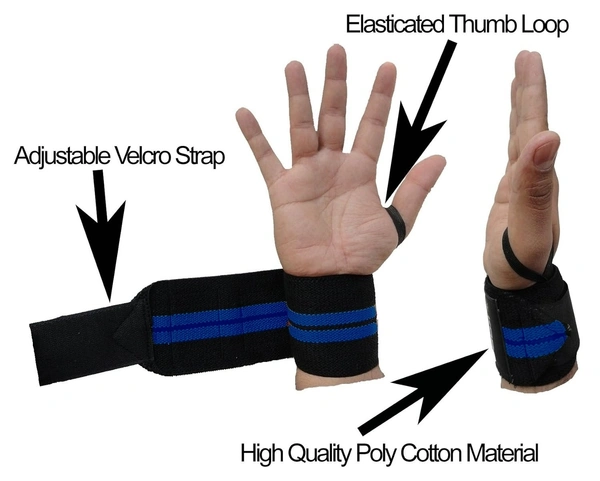 Body Smith premium Green Weight Lifting Wrist Support Straps With Thumb Loop - Blue