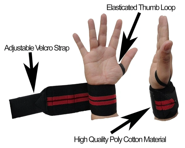 Body Smith premium Red Weight Lifting Wrist Support Straps With Thumb Loop - Milano Red