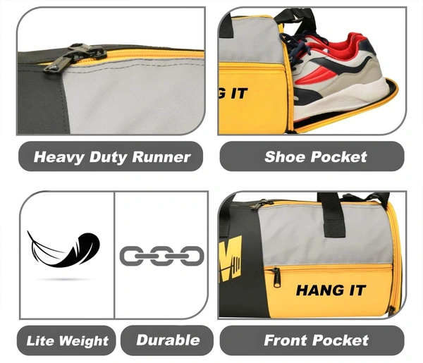 Body Smith Premium Gym Duffle Bag with Shoe Compartment - Yellow