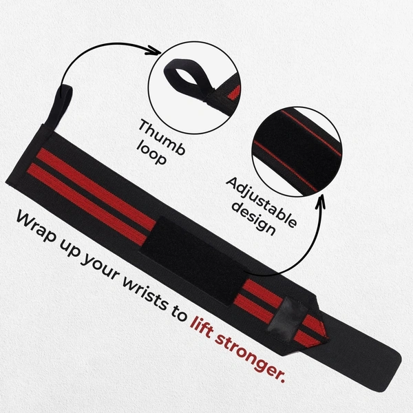 Body Smith premium Red Weight Lifting Wrist Support Straps With Thumb Loop - Milano Red