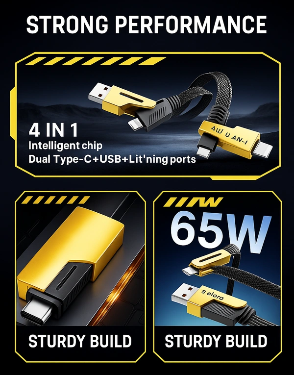 Body Smith 4 In 1 Covertable Data Cable - Gold Tips, M