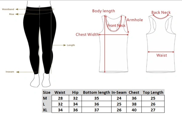 Body Smith Women Active Tights + Tank Top Black Essential Workout Combo - M, Black