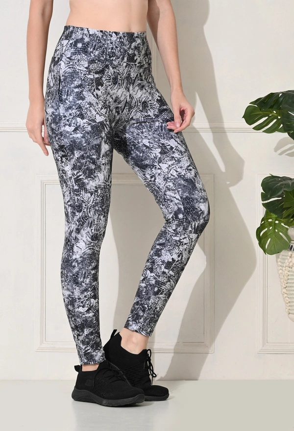 Body Smith Printed Abstract Grey High Waist Workout Gym Tights