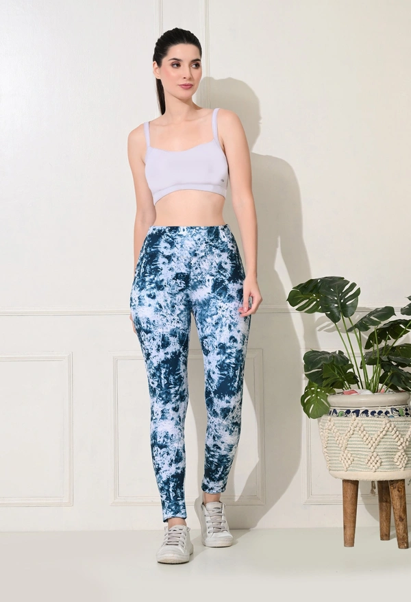 Body Smith Printed Abstract Blue High Waist Workout Gym Tights - Curious Blue, M