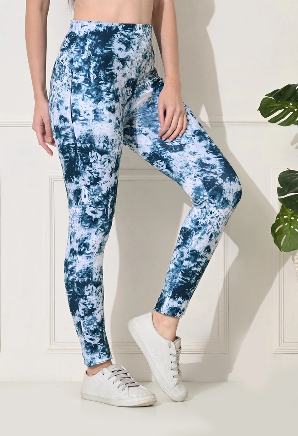 Body Smith Printed Abstract Blue High Waist Workout Gym Tights