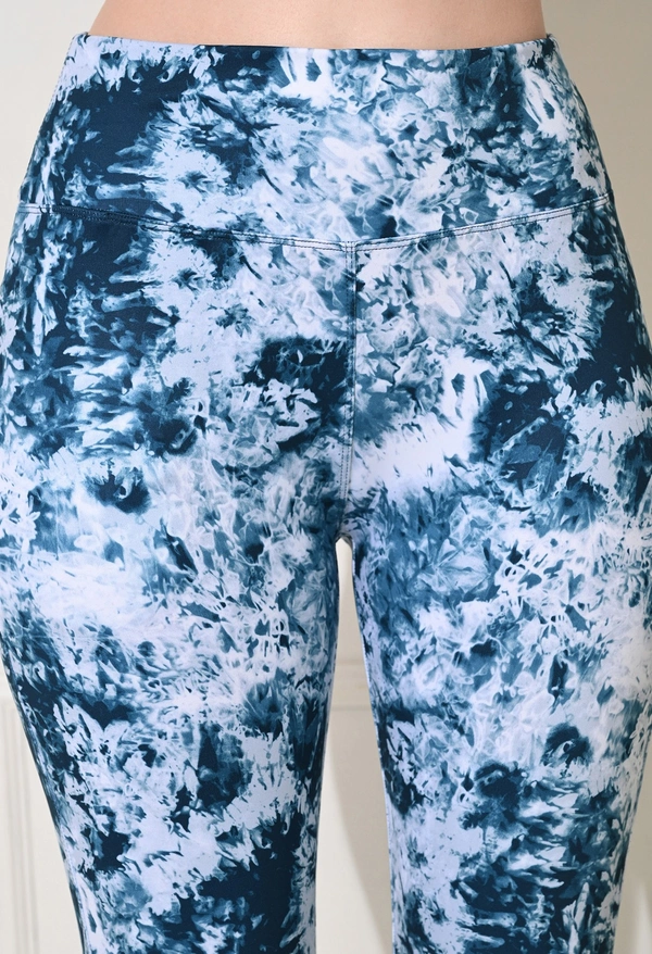 Body Smith Printed Abstract Blue High Waist Workout Gym Tights - Curious Blue, M