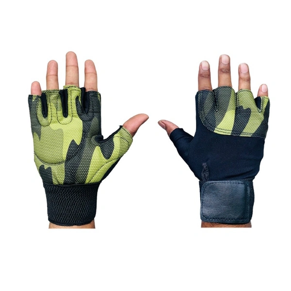 Body Smith Unisex Camo Green Gym Gloves for with Wrist Support - Chalet Green