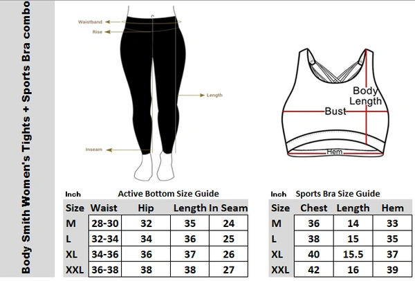 Body Smith Women Active Tights + Cross Fit Bra Workout Combo - L, Black