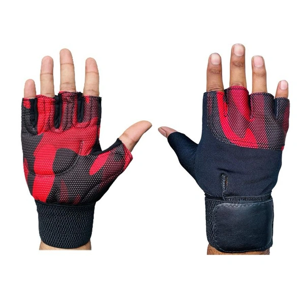 Body Smith Unisex Camo Red Gym Gloves for with Wrist Support - Milano Red