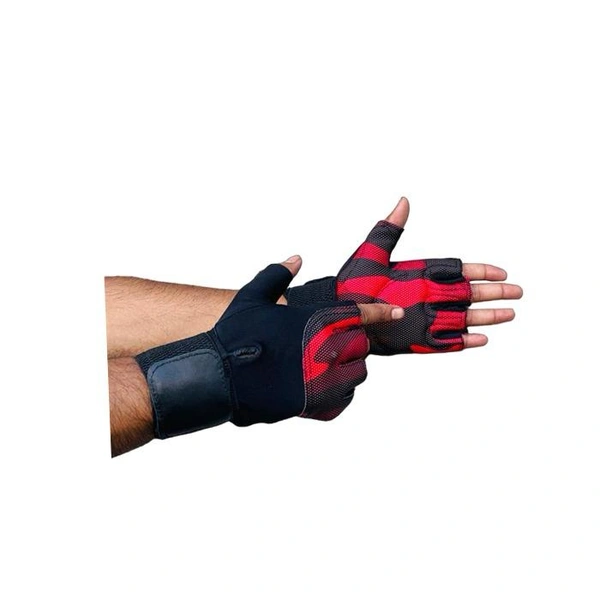 Body Smith Unisex Camo Red Gym Gloves for with Wrist Support - Milano Red