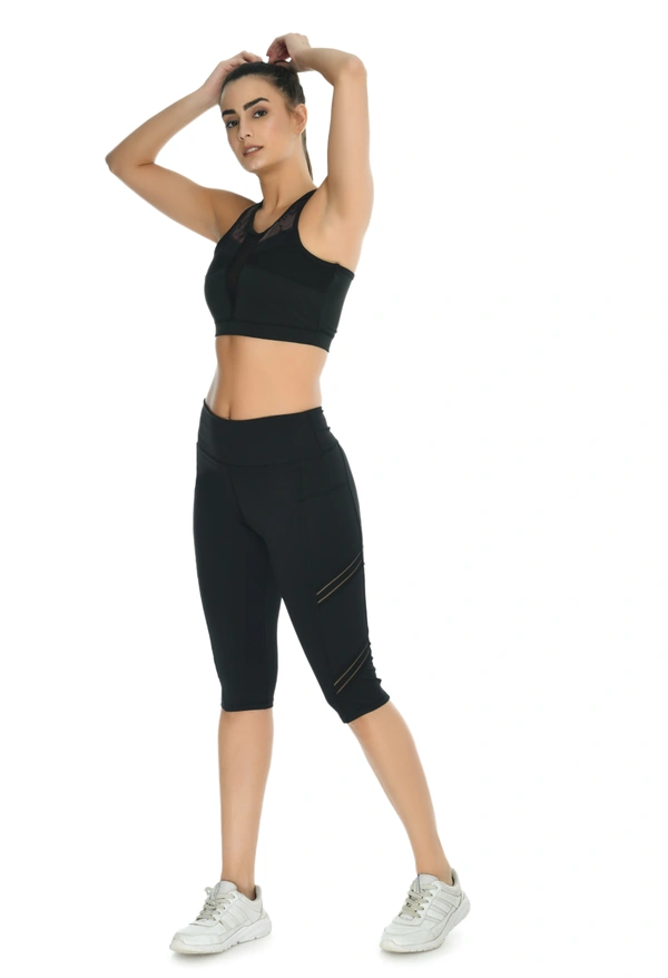 Body Smith Women Active Capri + Crop Top Black Essential Workout Combo - L, Black