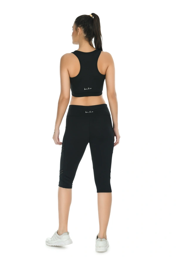 Body Smith Women Active Capri + Crop Top Black Essential Workout Combo - L, Black