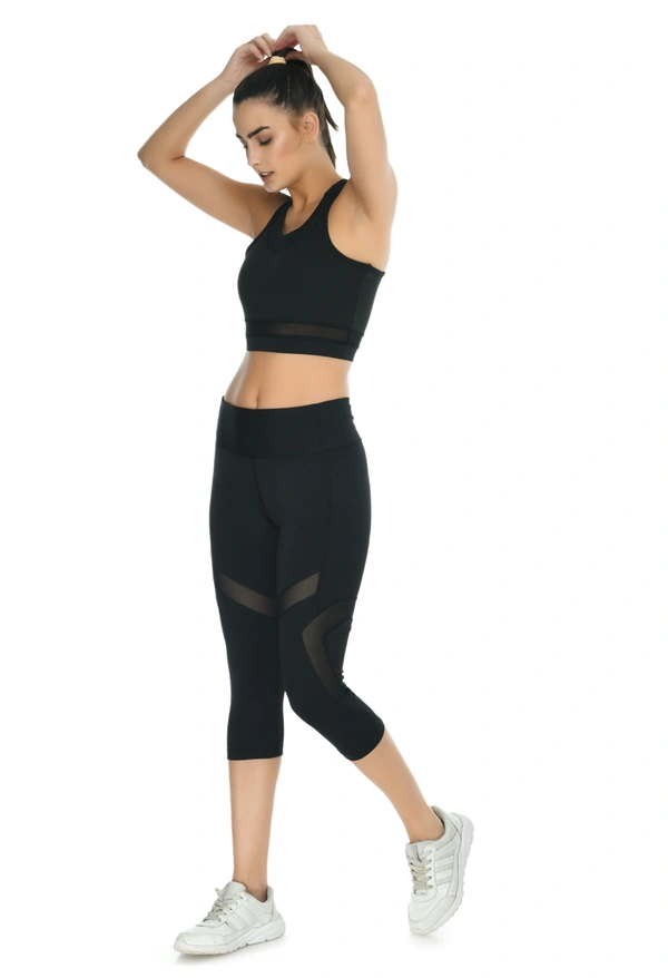 Body Smith Women Active Capri + Crop Top Black Essential Workout Combo - M, Black