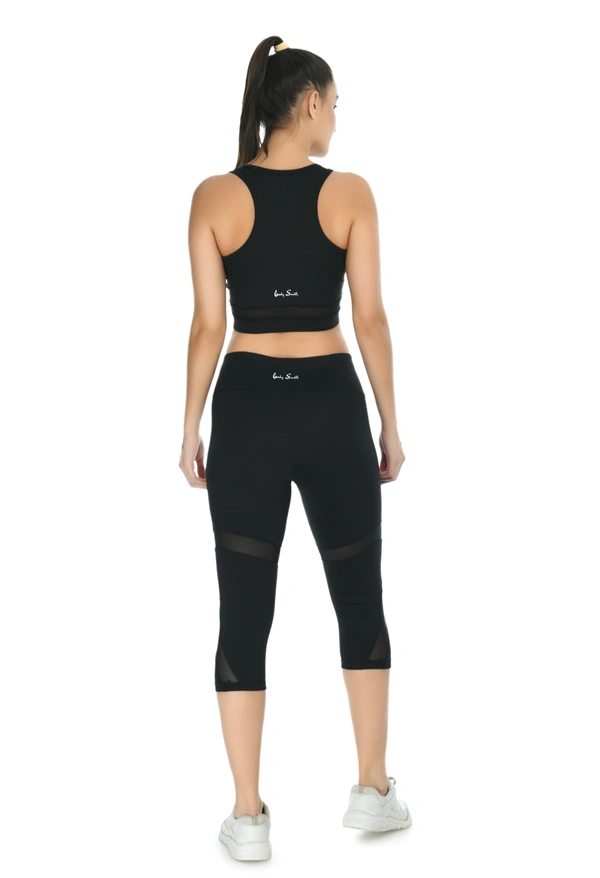 Body Smith Women Active Capri + Crop Top Black Essential Workout Combo - M, Black