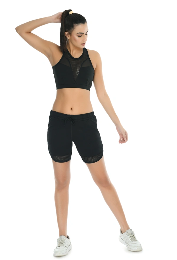 Body Smith Women Active Shorts + Crop Top Black Essential Workout Combo - XL, Black