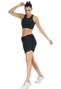 Body Smith Women Active Shorts + Crop Top Black Essential Workout Combo - XL, Black