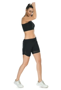 Body Smith Women Active Shorts + Crop Top Black Essential Workout Combo - XL, Black