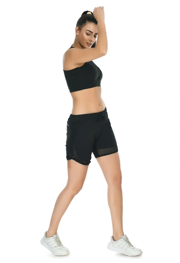 Body Smith Women Active Shorts + Crop Top Black Essential Workout Combo - XL, Black