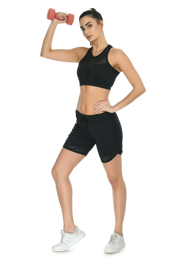 Body Smith Women Active Shorts + Crop Top Black Essential Workout Combo - XL, Black