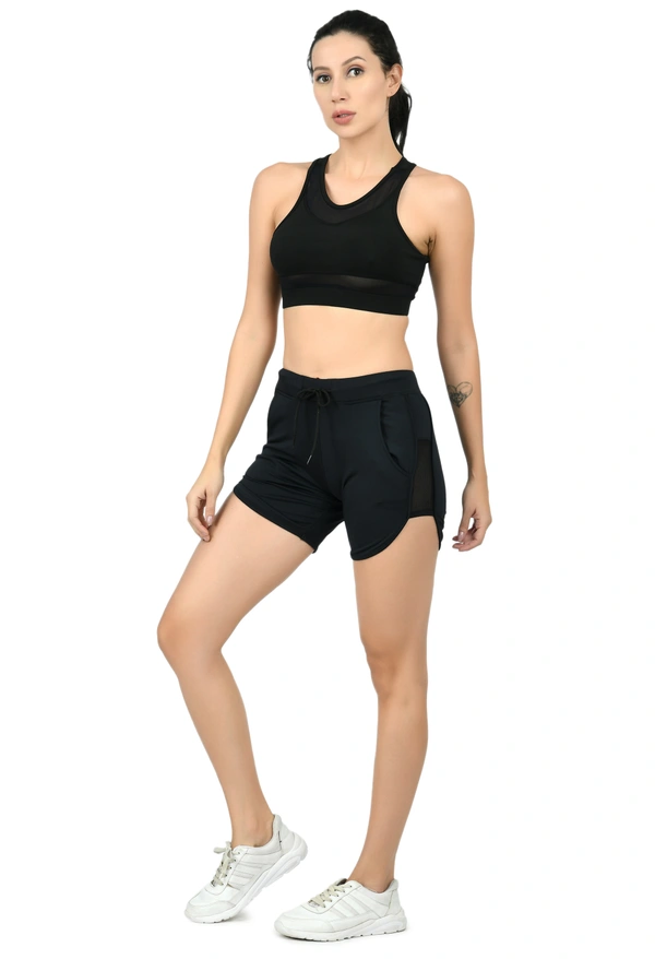 Body Smith Women Active Shorts + Crop Top Black Essential Workout Combo - M, Black