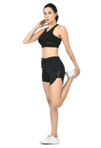 Body Smith Women Active Shorts + Crop Top Black Essential Workout Combo - M, Black