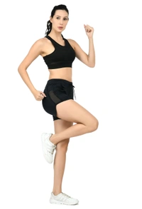 Body Smith Women Active Shorts + Crop Top Black Essential Workout Combo - M, Black