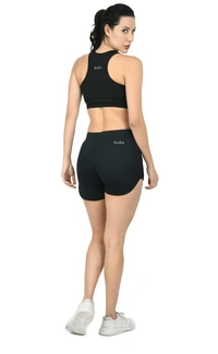 Body Smith Women Active Shorts + Crop Top Black Essential Workout Combo - M, Black